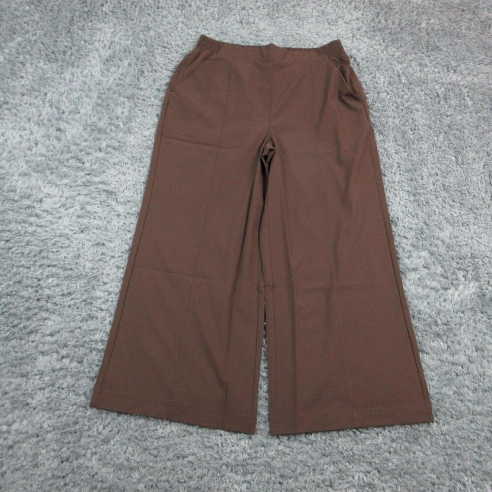 Fabletics Pants Womens XL Brown Downtown Wide Leg Cropped Pull-On 33x28* NWT